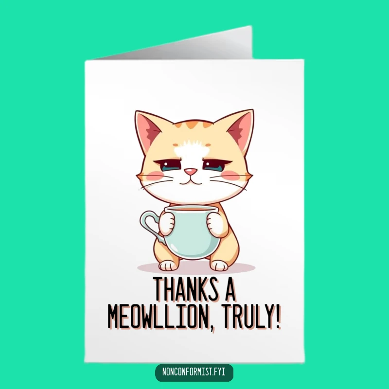 Funny Free Printable Thank You Card: Focused Cat Teacup Stunt - Express Gratitude