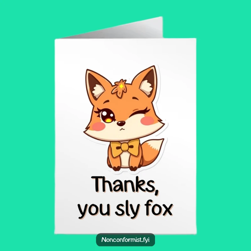Free Printable Fox Bow Tie Thank You Card: Witty Thanks, Downloadable