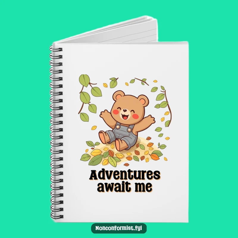Funny Bear Leaf Slide Notebook - Autumn Adventure Journal - Humorous Gift