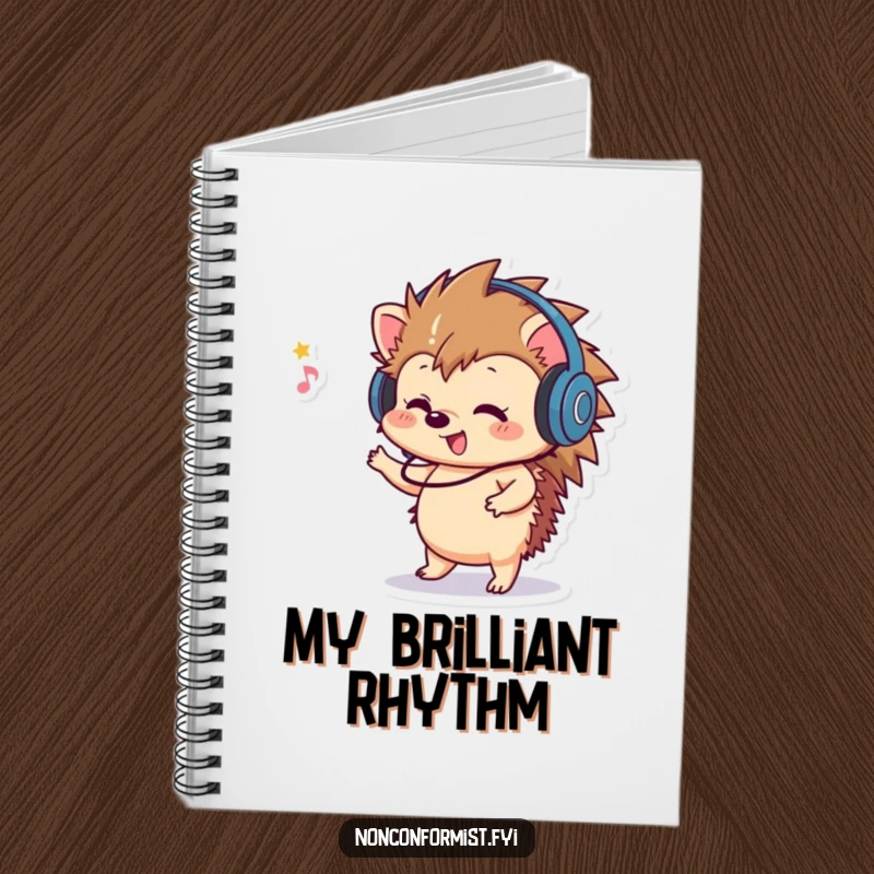 Funny Hedgehog Notebook: A playful hedgehog wearing headphones, dancing to unheard music, perfect for jotting down creative ideas.