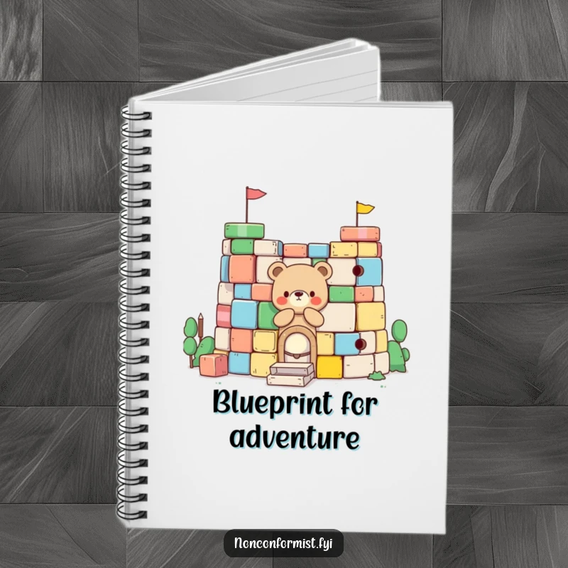 Funny Little Bear Notebook: A little bear character builds a fort with colorful blocks, designed for humorous and imaginative note-taking.