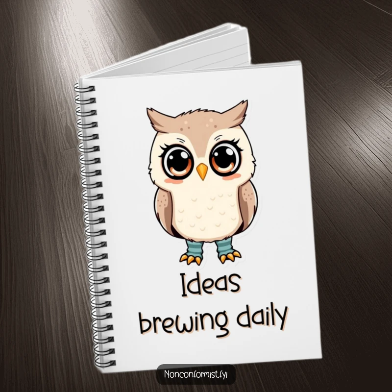 Funny owl notebook with a cute owl wearing mismatched socks, looking inquisitive, perfect for notes.