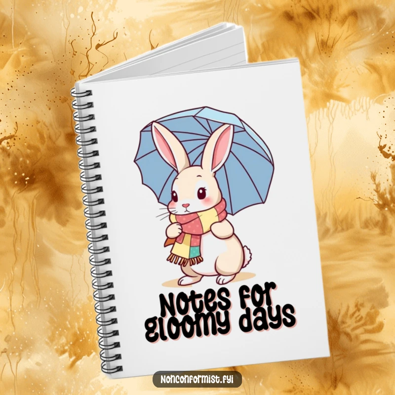 Funny Rabbit Notebook: A rabbit in a patchwork scarf holding an umbrella, designed for jotting down notes and brilliant ideas humorously.