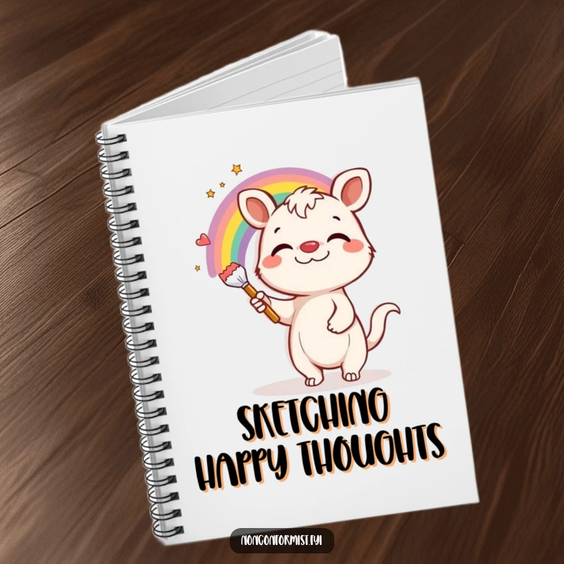 Funny Notebook: Playful animal with a silly grin paints a beautiful rainbow on a grey background, inspiring creativity.