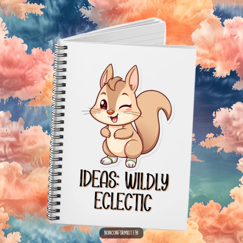 A funny, mischievous squirrel winks while wearing mismatched socks on the cover of this notebook.