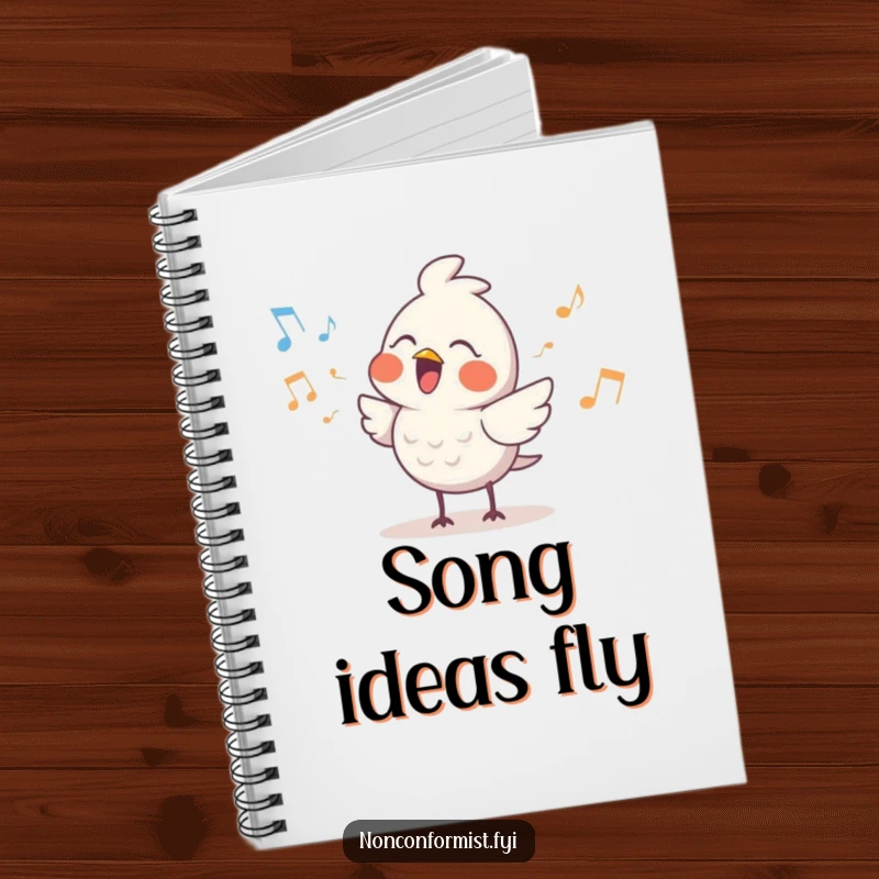 Funny Cute Bird Notebook: A cute bird character sings a song with a quirky rhythm, designed for humorous and creative note-taking.