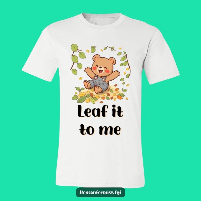 Funny Bear Leaf Slide T-Shirt - Playful Autumn Tee - Humorous Gift