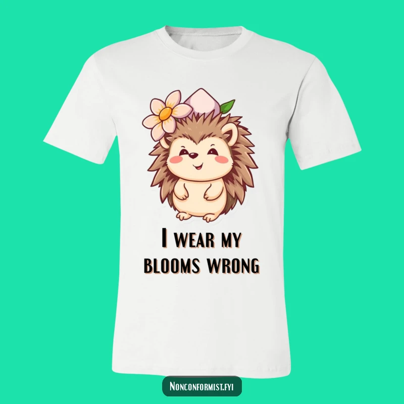 Funny Hedgehog Flower Hat T-Shirt - Hilarious Woodland Creature Tee for Comedic Style