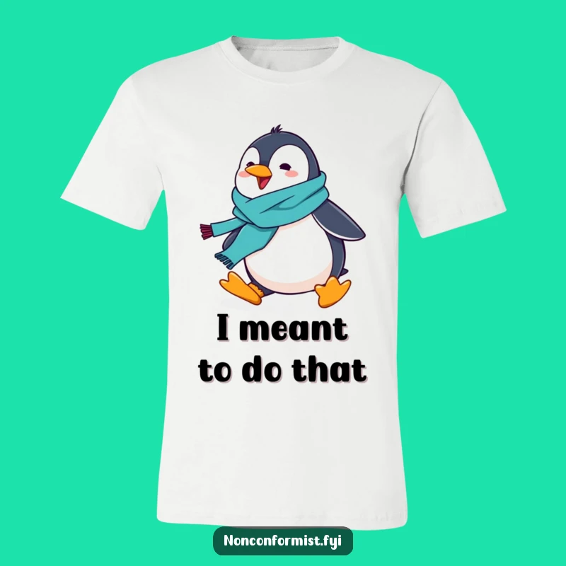 Funny Penguin Scarf Tee: Playful Tripping Design, Perfect Hilarious Gift for Him & Her