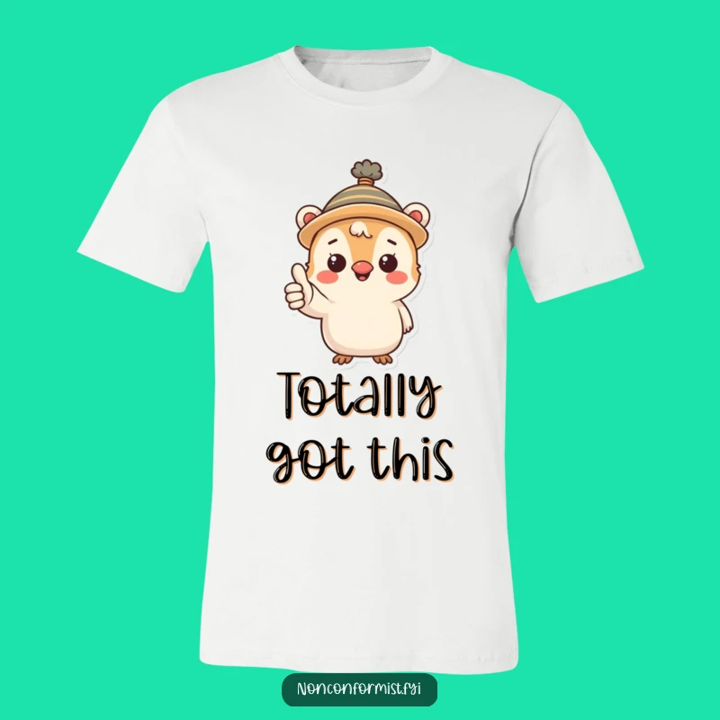 Funny Quirky Hat Creature T-Shirt: Thumbs up style, perfect cheerful gift for friends.