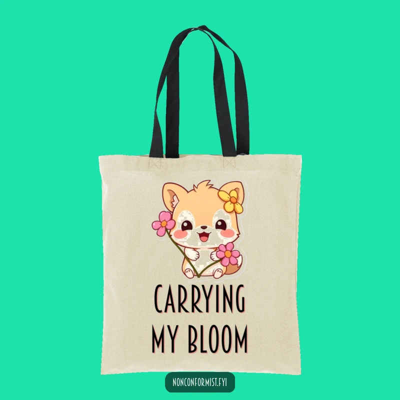 Funny Flower Oops Tote Bag: Adorable Animal Character, Chic & Humorous Carryall