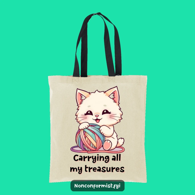 Funny Fluffy Cat Yarn Tote Bag - Stylish & Humorous Carry-all for Cat Lovers