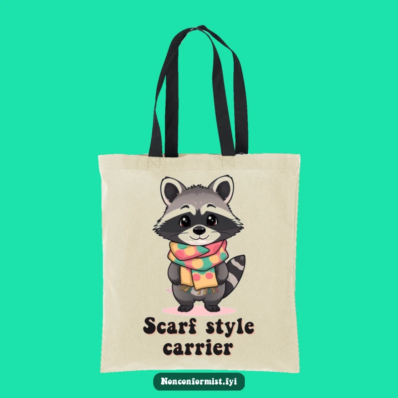 Funny Raccoon Scarf Tote Bag: Curious Tilt Canvas Bag, Giftable