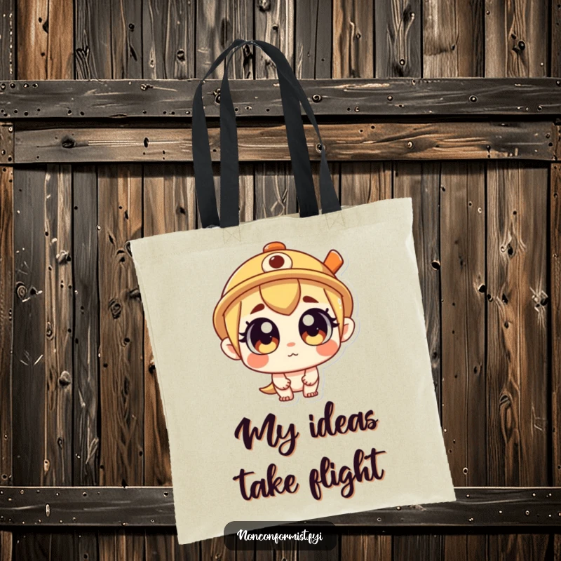 Funny Tote Bag with a curious character wearing a propeller hat, ready to carry your items with a playful spirit. An excellent funny gift.